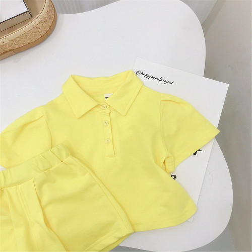 Girls Casual Suits Children's Clothing Summer Short Sleeve Polo Shirts Pants Thin Solid Color Two-piece Set