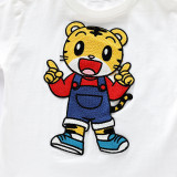 Summer Family Wear Patch Tiger Short-Sleeved White T-Shirt