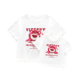 Summer Mother And Girls Strawberry Bear Short-Sleeved Round Neck Cotton T-Shirt