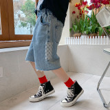 Girls' jeans summer children's thin pants middle-aged children's summer loose knee-length shorts trend