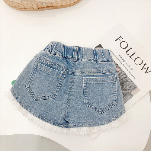 Korean children's clothing children's denim shorts spring and summer girls fashionable three-dimensional flower casual pants trend