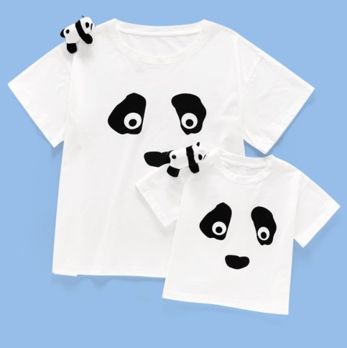 Summer Children'S Cartoon Detachable Panda Doll White T-Shirt