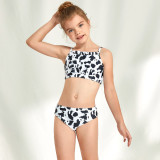 Kids Girls Swimwear Two Pieces Print Bikini Cow Print Swimming Pool Swimsuit Women