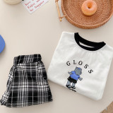 Children's bear suit 0-6 years old summer boy Trendy T-shirt baby plaid shorts two-piece set