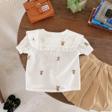 Sister and brother wear children's college style suit 0-6 years old summer boy bear shirt baby culottes Skirt