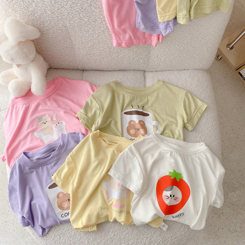 Children's cartoon home clothes set 0-6 years old summer baby girl short-sleeved Letter T-shirt shorts two-piece set