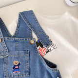 Children's Denim Overalls 0-6 Years Old Summer Boys and Girls Trendy Thin Embroidered Bear Pants