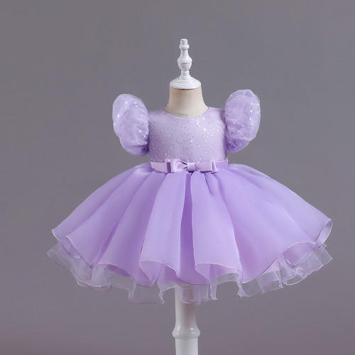 Summer children's one-year-old princess dress sequins puff sleeve lacemesh tutu dance performance dress