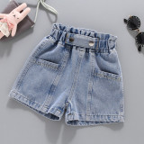 Kids Girls Denim Shorts Trendy Cotton Denim Kids Baby Princess Pleated Summer Shorts