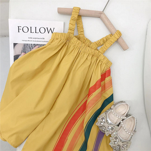 Girls Summer Stripes Sling Wide Leg Jumpsuit Baby Girl Yellow One Piece Pants
