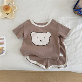 Children'S Trendy Bear Suit 0-4 Years Old Summer Baby Boy And Girl Contrast Color Short Sleeve T-Shirt Shorts Two Piece Set