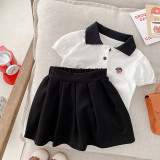 Girls Summer Suit 0-5 Years Old Children'S Clothing Girl Baby Preppy Style Puff Sleeve T-Shirt Pleated Skirt Two Piece Set