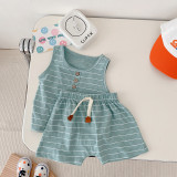 Children'S Solid Color Home Clothes 0-3 Years Old Summer Boys' Striped Sleeveless Shirt Shorts Two Piece Suit