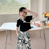 Girls' Suits Summer Middle-Aged Children'S Summer Clothes Children'S Chinese Style Short Sleeve Two Piece Pants Set