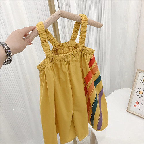 Girls Summer Stripes Sling Wide Leg Jumpsuit Baby Girl Yellow One Piece Pants