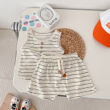 Children'S Solid Color Home Clothes 0-3 Years Old Summer Boys' Striped Sleeveless Shirt Shorts Two Piece Suit