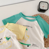 Baby Contrast Color Onesie 0-2 Years Old Summer Baby Boy And Girl Letter Cartoon Onesie Newborn Outing Jumpsuit