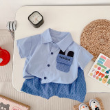 Children's Trendy Suit 0-5 Years Old Summer Boys Prep Style Short Sleeve Shirt Striped Shorts Two Piece Set