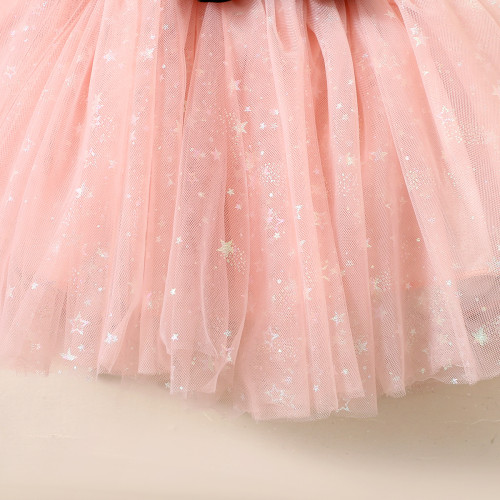 Girl Letter Print Short Sleeve Romper+Puffy Princess Dress