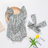 Baby Girl Ruffles short sleeve floral Romper + hair accessories two-piece set
