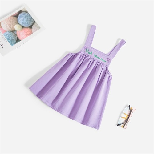 Girl Letter Embroidered Purple Overalls Dresses