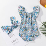 Baby Girl Ruffles short sleeve floral Romper + hair accessories two-piece set