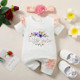 Infant Spring and Autumn Style Baby Girl Letter Print One Piece Romper + Headwear