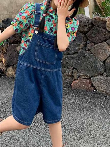 Children's Clothing Girls Suits Summer Trendy Summer Clothes Denim Children's Suspender Two-piece Set
