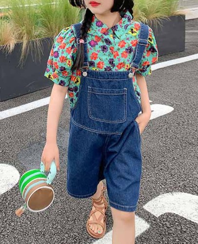 Children's Clothing Girls Suits Summer Trendy Summer Clothes Denim Children's Suspender Two-piece Set