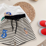 Boys Breathable Knitting Shorts 0-6 Years Old Summer Boys Embroidered Striped Casual Pants Children's Sports Pants