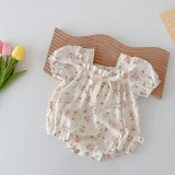 Baby Floral Romper 0-2 Years Old Summer Baby Girl Trendy Puff Sleeve One Piece Newborn Onesie