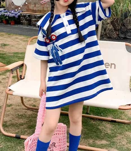 Girls' dresses, children's skirts, summer clothes, children's summer princess style striped polo skirts