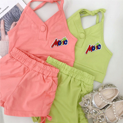 Girls' shorts and shorts suits, summer sisters' clothes, Korean fashion clothes, children's hip-hop suspenders, two-piece suit