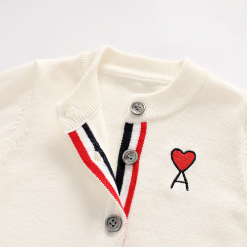 Autumn/Winter Parent-Child Kids Cardigan Kids Heart Embroidered Round Neck Knitting Shirts