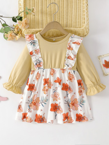 Baby Girl Long Sleeve Strap Floral Dress
