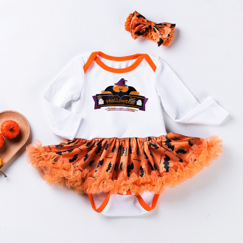 Fall Winter Long Sleeve Romper Halloween Baby Clothes Print Pumpkin Baby Onesie Dress