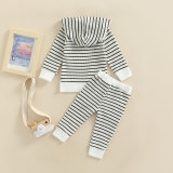 Autumn and winter children's suits baby long-sleeved trousers two-piece striped hooded homewear set