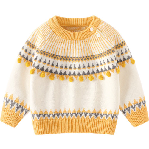 Fall Girls Round Neck Sweater Crochet Ball Neck Knitting Shirt Girls Thermal Sweater