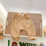 Children's waffle pants 0-3 years old autumn baby Trendy lace up Casual pants boy bear trousers
