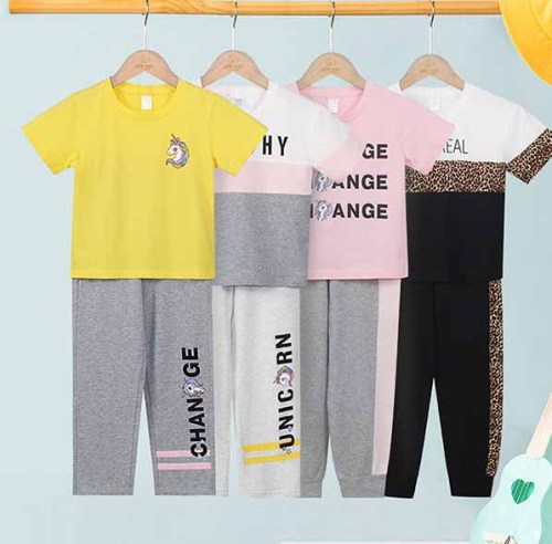 Summer Kids Suit Two Piece Kids Trendy Short Sleeve Casual Top Trousers Set