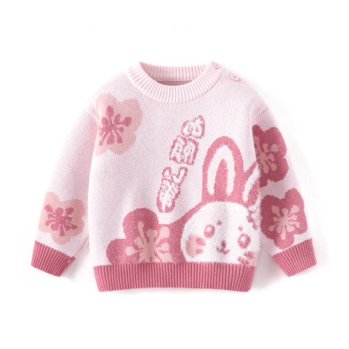 Girls Sakura Sweater Autumn and Winter Girls Cartoon Velvet Rabbit Sweater Double Layer Warmth Plus Velvet