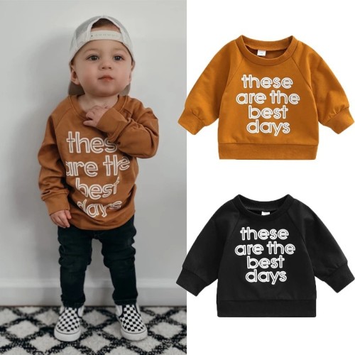 Fall Winter Kids Casual Hoodies Boys & Girls Toddler Long Sleeve Round Neck Letter Sweatshirt