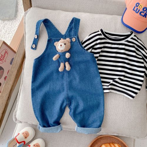 Baby Bear Overalls 0-3 Years Old Spring Autumn Baby Boy And Girl Trendy Denim Pants Kids Pants