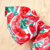 Baby Girl Watermelon Print Short Sleeve Romper With Headband