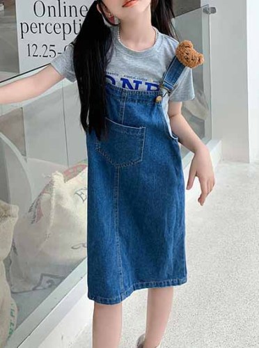 Girls Bib Set Kids Short Sleeve Trendy Kids Casual Summer Two Piece Dress