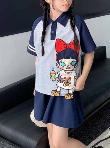 Girls' suits summer middle-aged children's short-sleeved summer clothes children's sports polo two-piece suit