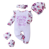 Baby Girl Floral Print Long Sleeve Romper 5Pcs Set