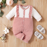 Infant Spring And Autumn Style Baby Girl Solid Color Long Sleeve One Piece Rompers
