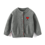 Autumn/Winter Parent-Child Kids Cardigan Kids Heart Embroidered Round Neck Knitting Shirts