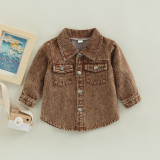 Fall Children's Jackets Boys and Girls Casual Solid Color Long Sleeve Turndown Collar Denim Shirt Jacket